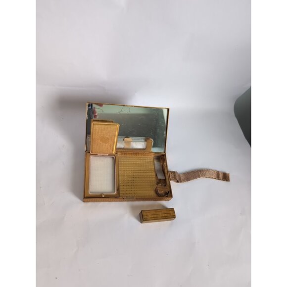 Vintage Evans Compact Purse and Cigarette Case Clutch Wristlet 1940s Gold Tone - Picture 8 of 10